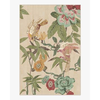 Bamboo & Bird Blush & Jade Flatwoven Rug by Sanderson - 200 x 290 cm - Rug + Pad System