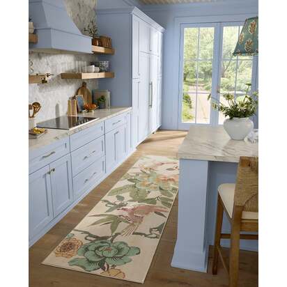 Bamboo & Bird Blush & Jade Flatwoven Rug by Sanderson - 200 x 290 cm - Rug + Pad System