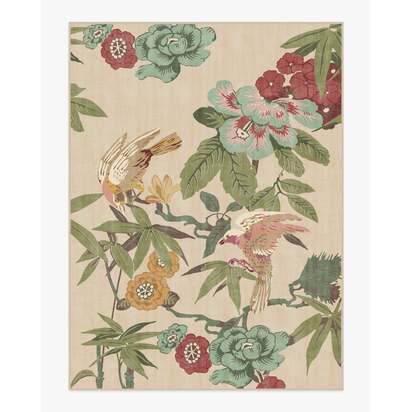 Bamboo & Bird Blush & Jade Flatwoven Rug by Sanderson - 275 x 365 cm - Rug + Pad System