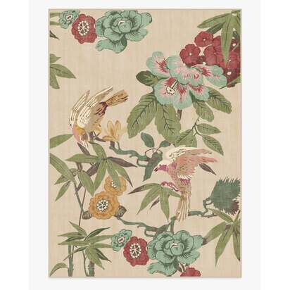 Bamboo & Bird Blush & Jade Flatwoven Rug by Sanderson - 305 x 425 cm - Rug + Pad System