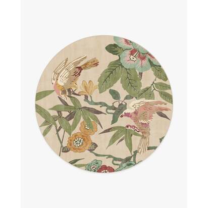 Bamboo & Bird Blush & Jade Flatwoven Rug by Sanderson - 245 Round cm - Rug + Pad System