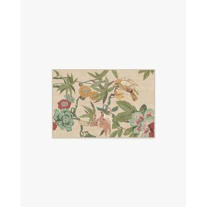 Bamboo & Bird Blush & Jade Flatwoven Rug by Sanderson - 60 x 90 cm - Rug + Cushioned Pad System