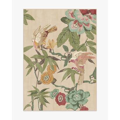 Bamboo & Bird Blush & Jade Flatwoven Rug by Sanderson - 150 x 215 cm - Rug + Cushioned Pad System