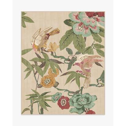 Bamboo & Bird Blush & Jade Flatwoven Rug by Sanderson - 245 x 305 cm - Rug + Cushioned Pad System