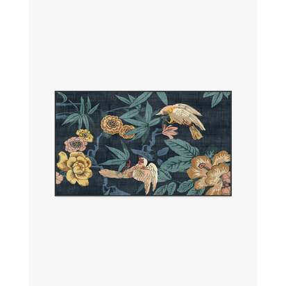 Bamboo & Bird Indigo Flatwoven Rug by Sanderson - 90 x 150 cm - Rug + Pad System