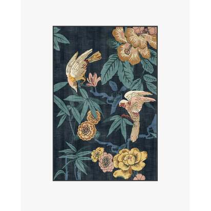 Bamboo & Bird Indigo Flatwoven Rug by Sanderson - 120 x 185 cm - Rug + Pad System