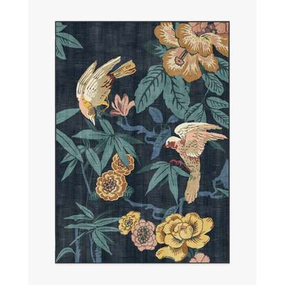 Bamboo & Bird Indigo Flatwoven Rug by Sanderson - 150 x 215 cm - Rug + Pad System