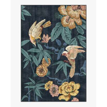 Bamboo & Bird Indigo Flatwoven Rug by Sanderson - 185 x 275 cm - Rug + Pad System