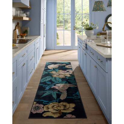 Bamboo & Bird Indigo Flatwoven Rug by Sanderson - 185 x 275 cm - Rug + Pad System