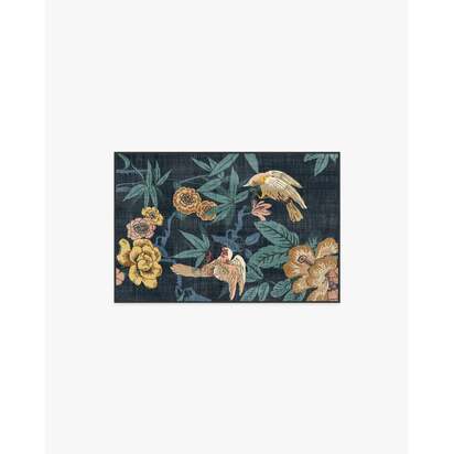 Bamboo & Bird Indigo Flatwoven Rug by Sanderson - 60 x 90 cm - Rug + Cushioned Pad System
