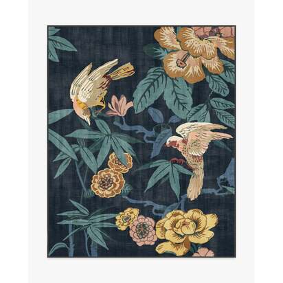 Bamboo & Bird Indigo Flatwoven Rug by Sanderson - 245 x 305 cm - Rug + Cushioned Pad System