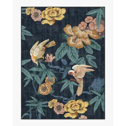 Bamboo & Bird Indigo Flatwoven Rug by Sanderson - 275 x 365 cm - Rug + Cushioned Pad System