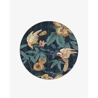 Bamboo & Bird Indigo Flatwoven Rug by Sanderson - 185 Round cm - Rug + Cushioned Pad System