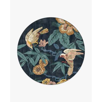 Bamboo & Bird Indigo Flatwoven Rug by Sanderson - 245 Round cm - Rug + Cushioned Pad System