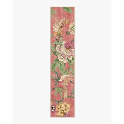 Bamboo & Bird Blossom Pink Flatwoven Rug by Sanderson - 75 x 365 cm - Rug + Pad System