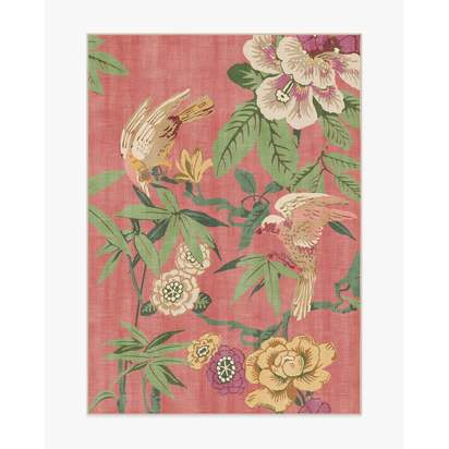 Bamboo & Bird Blossom Pink Flatwoven Rug by Sanderson - 150 x 215 cm - Rug + Pad System
