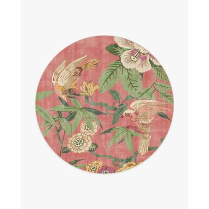 Bamboo & Bird Blossom Pink Flatwoven Rug by Sanderson - 245 Round cm - Rug + Pad System