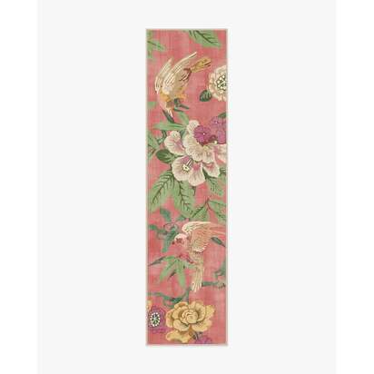 Bamboo & Bird Blossom Pink Flatwoven Rug by Sanderson - 75 x 305 cm - Rug + Cushioned Pad System