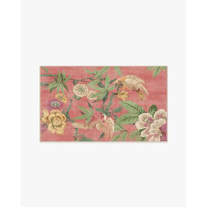 Bamboo & Bird Blossom Pink Flatwoven Rug by Sanderson - 90 x 150 cm - Rug + Cushioned Pad System