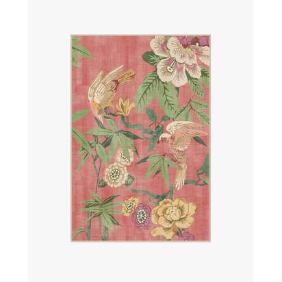 Bamboo & Bird Blossom Pink Flatwoven Rug by Sanderson - 120 x 185 cm - Rug + Cushioned Pad System