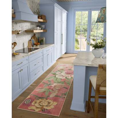 Bamboo & Bird Blossom Pink Flatwoven Rug by Sanderson - 120 x 185 cm - Rug + Cushioned Pad System
