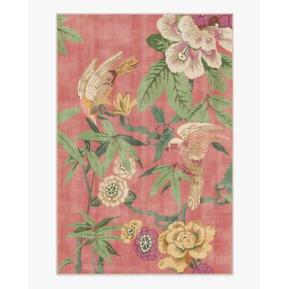 Bamboo & Bird Blossom Pink Flatwoven Rug by Sanderson - 200 x 290 cm - Rug + Cushioned Pad System