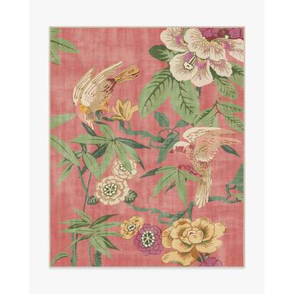 Bamboo & Bird Blossom Pink Flatwoven Rug by Sanderson - 245 x 305 cm - Rug + Cushioned Pad System