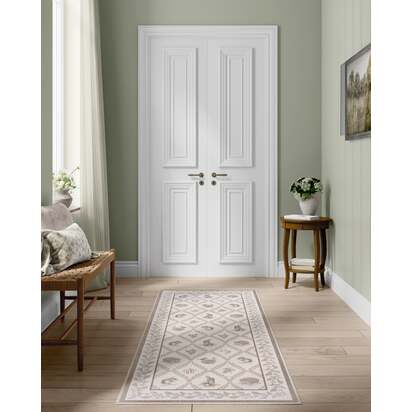 Squirrel & Hedgehog Fawn Flatwoven Rug by Sanderson - 75 x 305 cm - Rug + Pad System