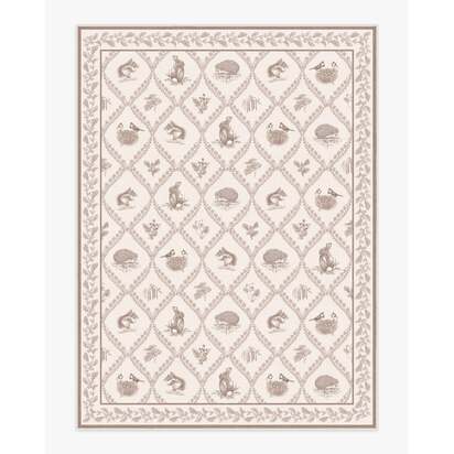 Squirrel & Hedgehog Fawn Flatwoven Rug by Sanderson - 275 x 365 cm - Rug + Cushioned Pad System