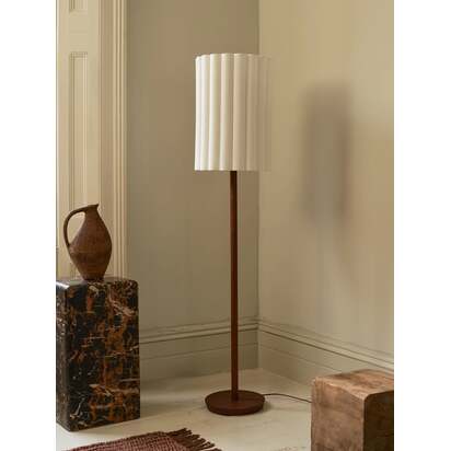 Folia - walnut wood and scalloped natural linen floor lamp