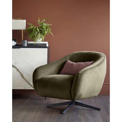 Soren Olive Green Recycled Velvet Swivel Accent Chair | Generous Proportions With Curved Back | 360-Degree Swivel | Medium-Firm Cushioning | Danetti