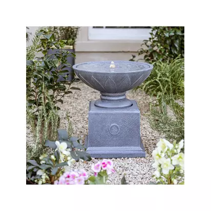 Ivyline Kew Bowl Plinth Water Feature, Grey Grey | H127 x W78.80 x D78.80cm