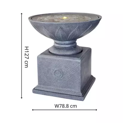 Ivyline Kew Bowl Plinth Water Feature, Grey Grey | H127 x W78.80 x D78.80cm