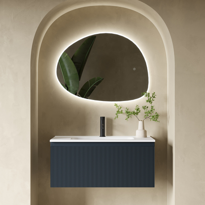 Drench Groove 800mm Fluted Wall Hung Vanity Unit & Matt Stone Basin - Midnight Shadow