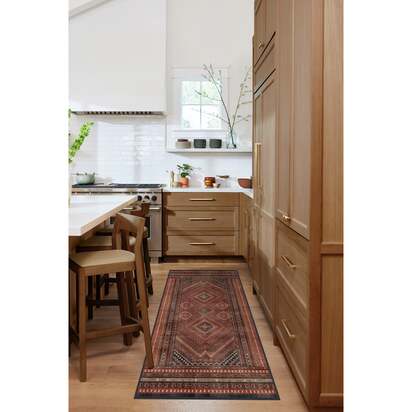 Kaden Amber Red Flatwoven Rug - 75 x 305 cm - Rug + Cushioned Pad System