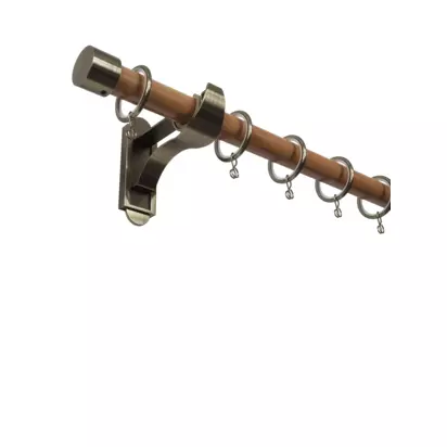 John Lewis Wooden Curtain Pole with Metal Finial, Dia.28mm Oak/Brass | H6 x W6 x D150cm