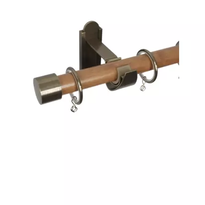 John Lewis Wooden Curtain Pole with Metal Finial, Dia.28mm Oak/Brass | H6 x W6 x D150cm