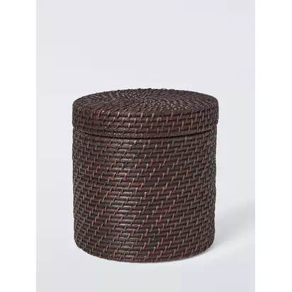 John Lewis Lidded Rattan Storage Basket, Cacao Washed Cocoa | 27x27x27cm