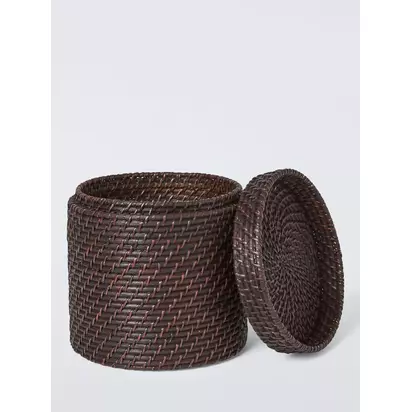 John Lewis Lidded Rattan Storage Basket, Cacao Washed Cocoa | 27x27x27cm