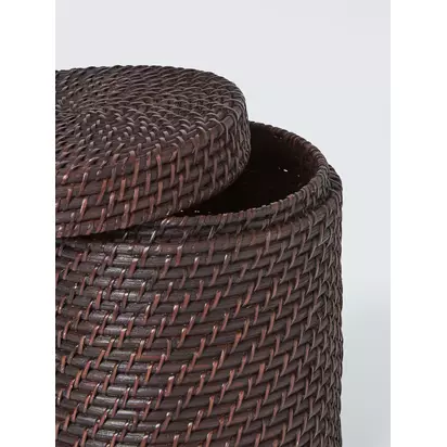 John Lewis Lidded Rattan Storage Basket, Cacao Washed Cocoa | 27x27x27cm