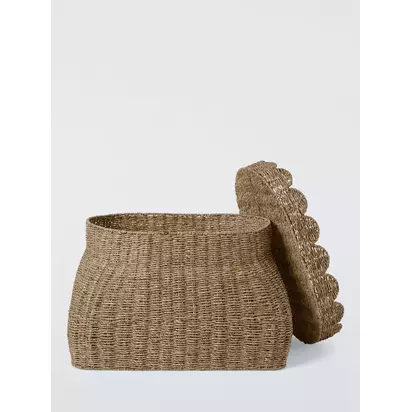 John Lewis Seagrass Scallop Edge Trunk, Greige Griege | H38 x W60 x L40cm