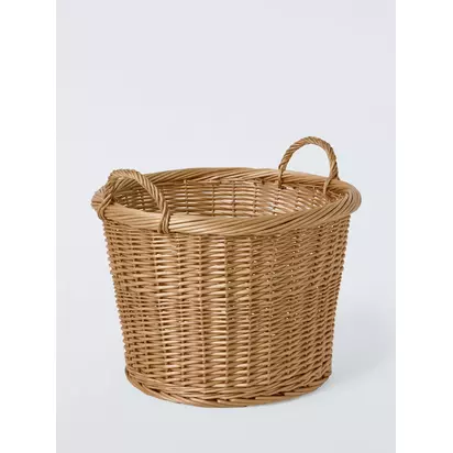 John Lewis Woven Willow Round Log Basket, Light Natural Light Natural | H37 x W52 x D52cm