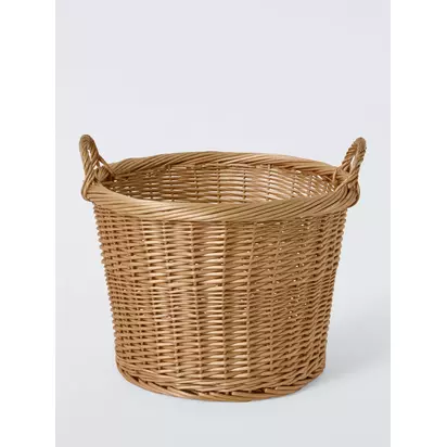 John Lewis Woven Willow Round Log Basket, Light Natural Light Natural | H37 x W52 x D52cm