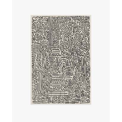 Freestyle Black & Ivory Flatwoven Rug by Keith Haring - 120 x 185 cm - Rug + Cushioned Pad System
