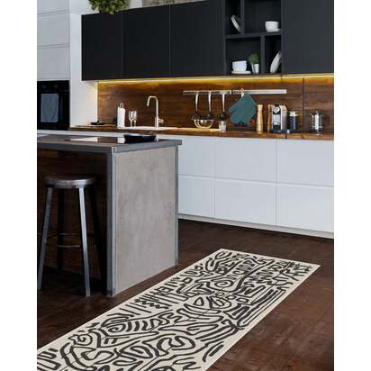 Freestyle Black & Ivory Flatwoven Rug by Keith Haring - 120 x 185 cm - Rug + Cushioned Pad System