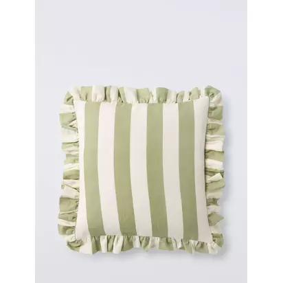 John Lewis Block Stripe Frilled Cushion Pistachio | 56 x 56cm