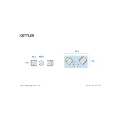 KETTLER Messina Companion 2-Seater Garden Side Table & Lounge Chairs Set Grey