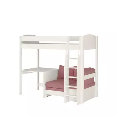 Stompa Uno S 21 High Sleeper Bed Frame with Fixed Desk, Pink Blossom Pink Blossom | H178.30 x W121.20 x D208.20cm