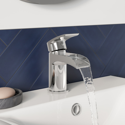 Vellamo Venta Waterfall Mini Basin Mixer Tap & Waste