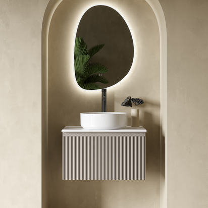 Drench Groove 600mm Fluted Wall Hung Vanity Unit & Sintered Stone Countertop - Soft Coffee